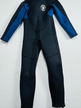 Kids Black & Blue Full-Body Wetsuit with Logo